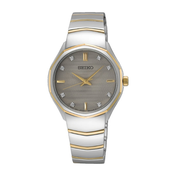 Seiko women's quartz diamond set watch in two tone stainless steel