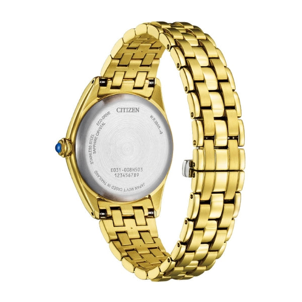 Citizen women's eco-drive solar watch with blue dial in gold plate