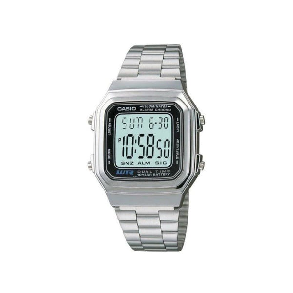 Casio men's vintage digital quartz watch in stainless steel