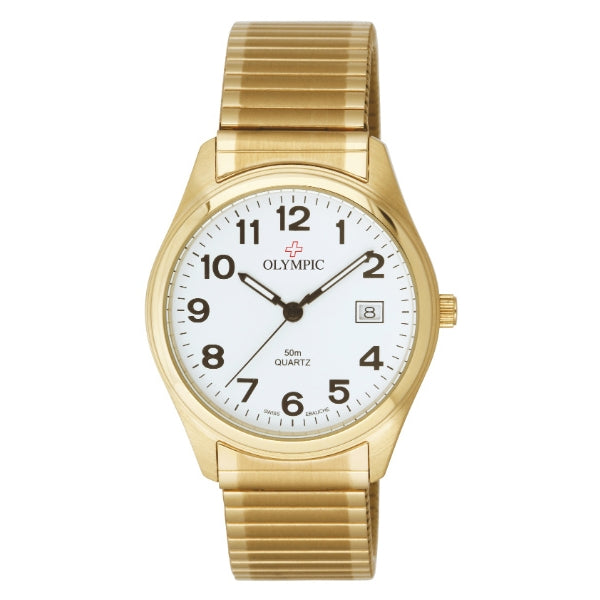 Olympic men's analogue quartz watch with expander strap in gold tone