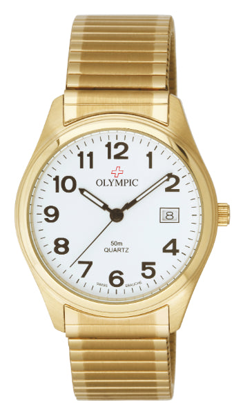 Gents gold plated steel watch with expander strap