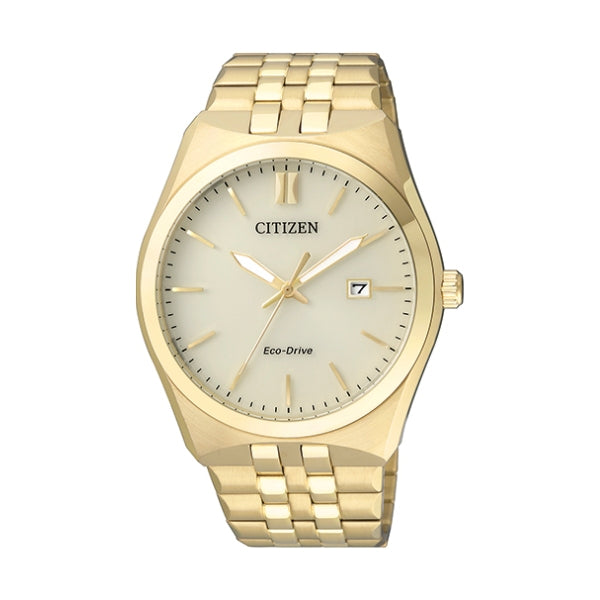 Citizen men's eco-drive solar powered watch in gold plated steel