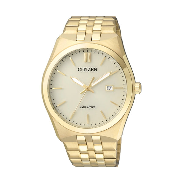 Citizen men's Eco-Drive watch in gold plated steel