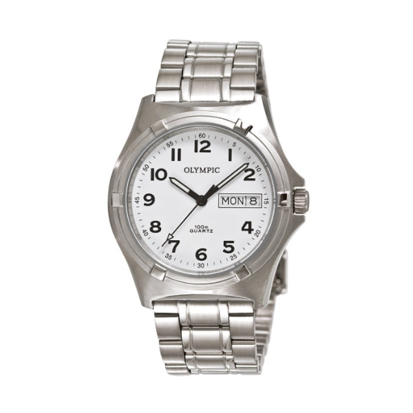 Olympic men's quartz analogue work watch in silver stainless steel
