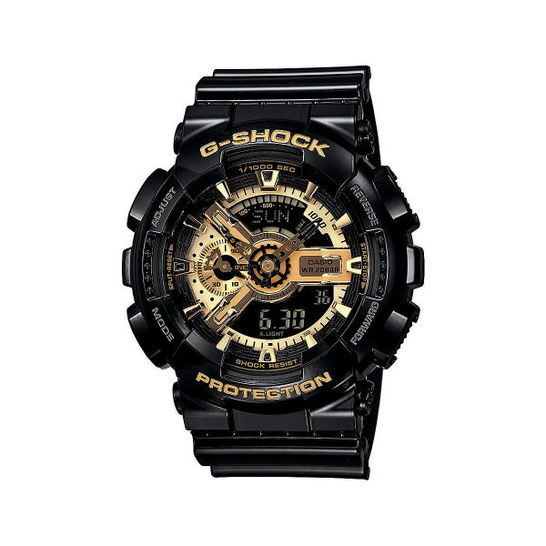 Casio men's high gloss G-shock quartz watch with gold gears and extra large case