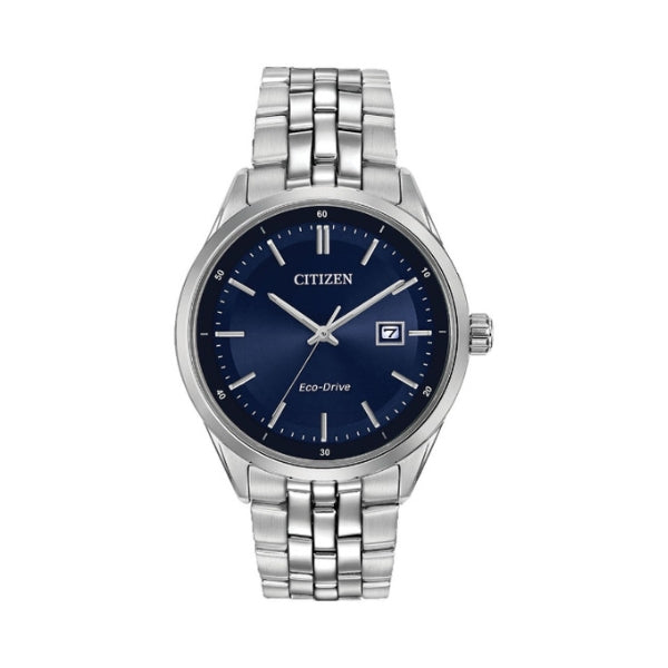 Citizen men's eco-drive solar powered analogue watch in stainless steel with blue dial