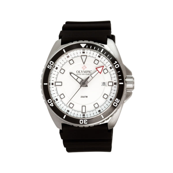 Olympic men's quartz analogue aquanaut dive watch in stainless steel with black resin strap