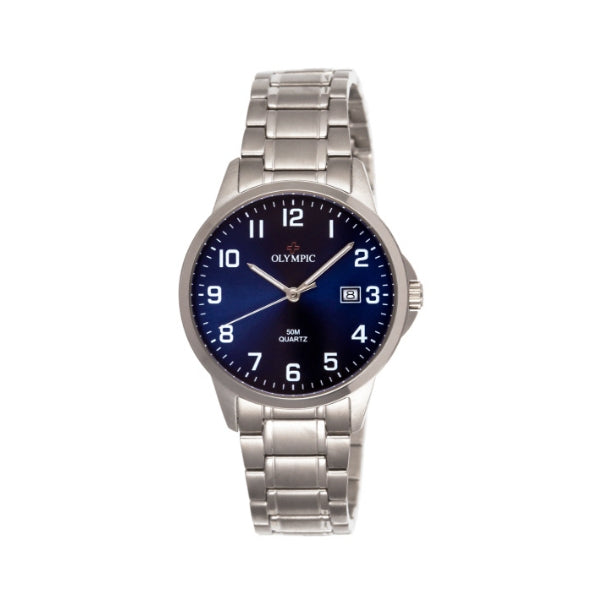 Olympic men's quartz analogue titanium watch with blue dial