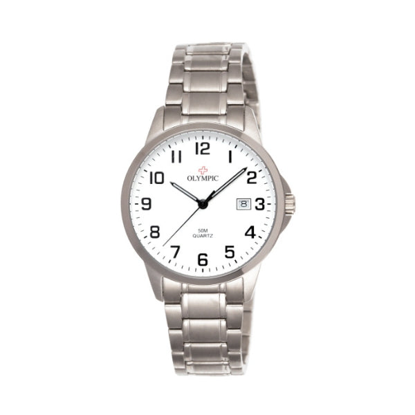 Olympic men's quartz analogue silver titanium watch