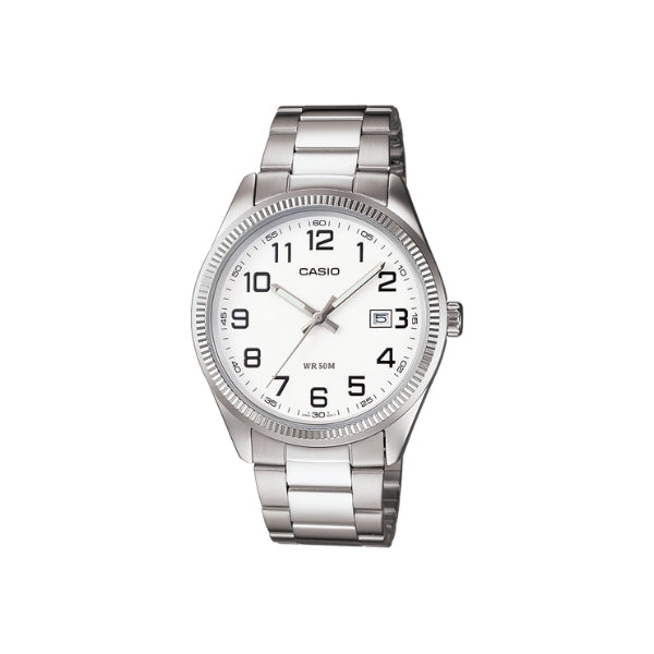 Casio men's analogue quartz watch with date in stainless steel