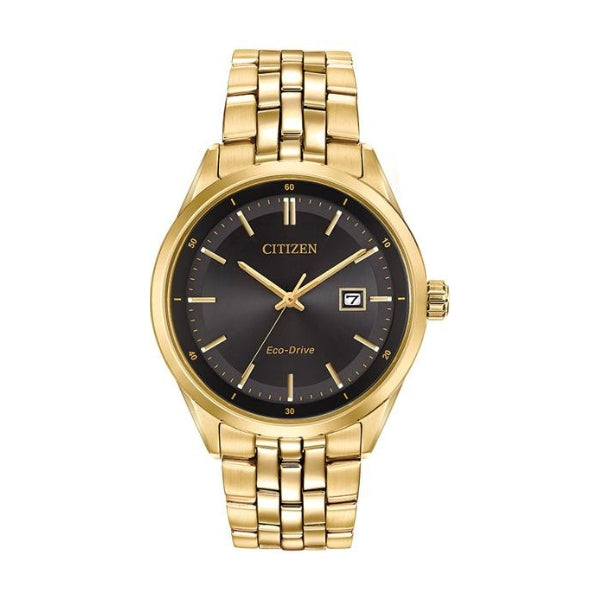 Citizen men's Eco-Drive watch in black and gold tone