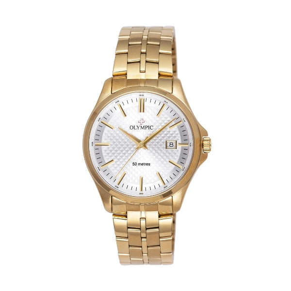 Olympic men's quartz watch in white and gold tone