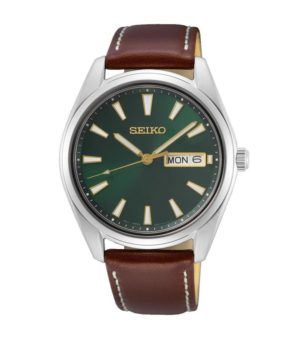 Seiko men's quartz analogue watch in green and brown