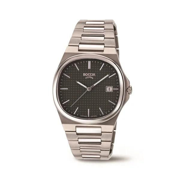 Boccia men's quartz analogue watch with charcoal dial in silver titanium