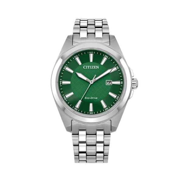 Citizen men's eco-drive solar powered analogue watch in steel with green dial
