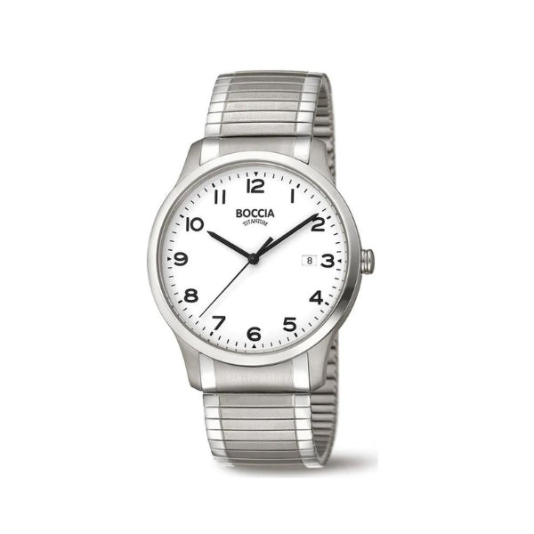 Boccia men's quartz analogue watch with expander band in silver titanium