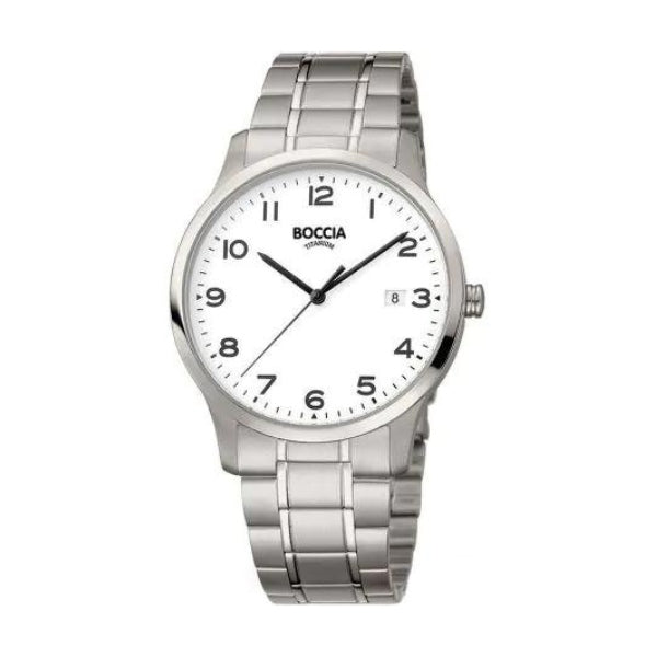 Boccia men's titanium quartz watch in silver and white
