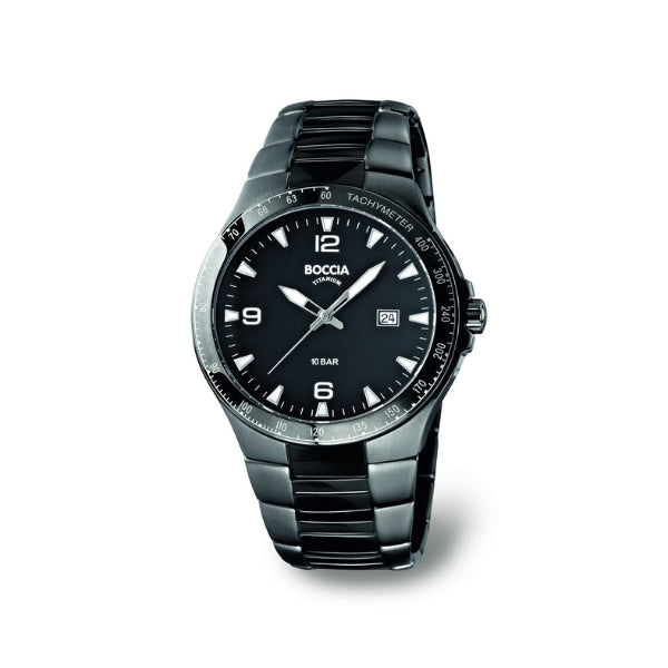 Boccia men's quartz analogue watch in black over titanium
