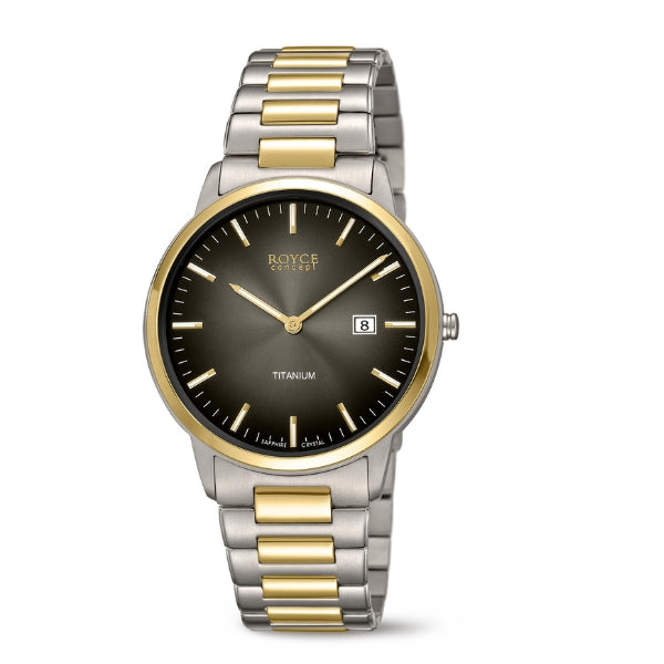 Boccia men's quartz analogue watch with black dial in two-tone titanium