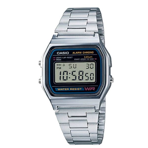Classic unisex rectangular digital quartz watch in stainless steel