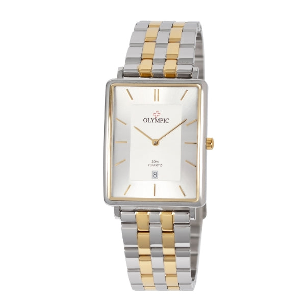 Olympic men's rectangle dial analogue quartz watch in bitone stainless steel