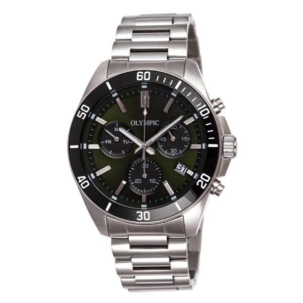 Olympic gent's chronograph watch in stainless steel and green