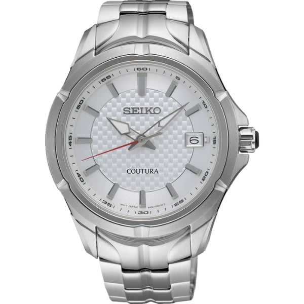 Seiko gents stainless steel coutura quartz analogue watch with scratch resist sapphire crystal glass
