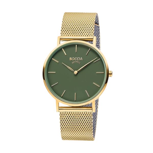 Boccia unisex gold plated titanium watch with green dial