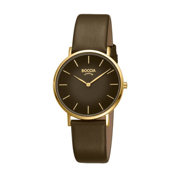 Boccia gold plated titanium watch with chocolate dial & leather strap