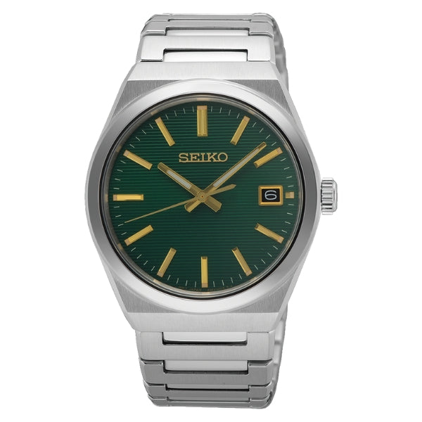 Seiko men's quartz watch in silver and green