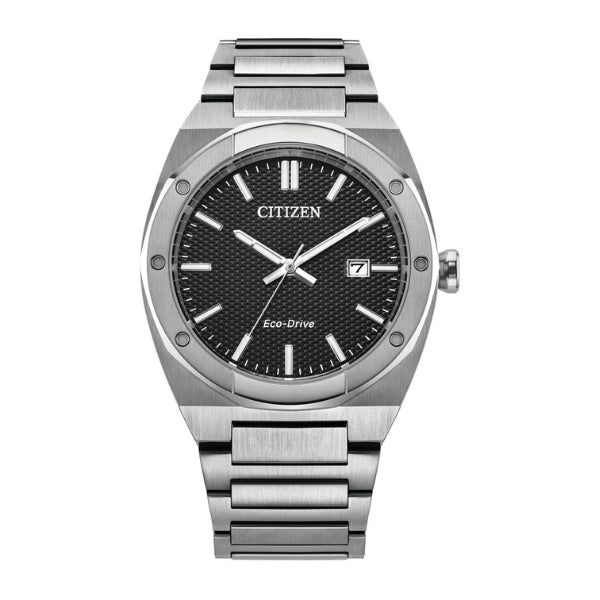 Citizen men's eco-drive watch with dark dial in stainless steel
