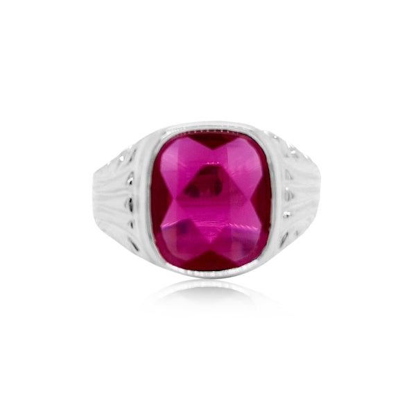 Gents signet ring with synthetic red stone in sterling silver