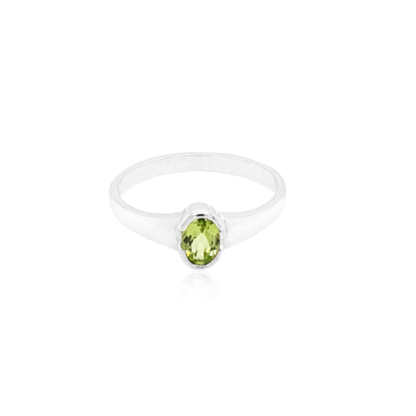 Oval peridot ring in sterling silver