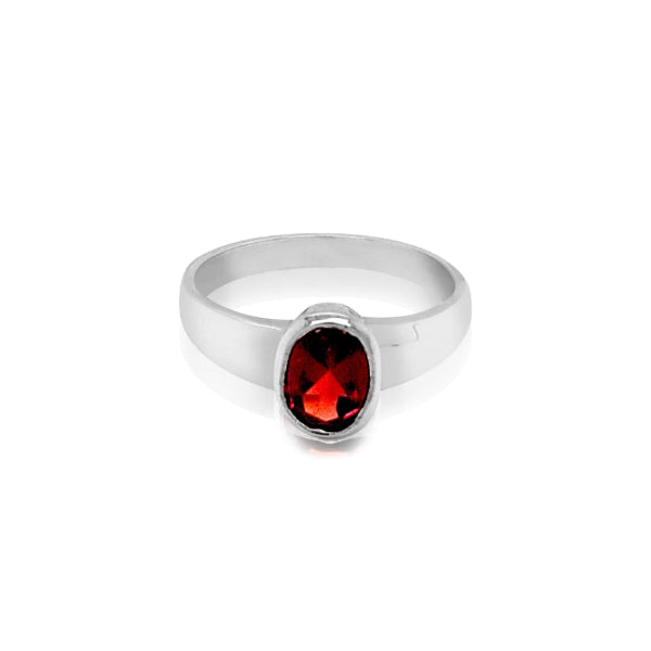 Oval african garnet rubover ring in sterling silver