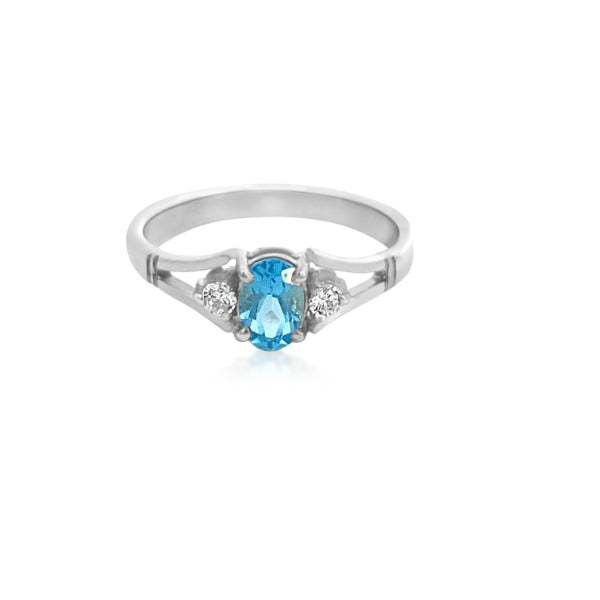 Blue topaz and CZ ring in sterling silver