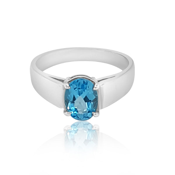 Oval blue topaz ring in sterling silver