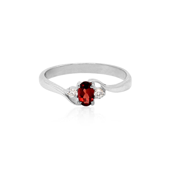 Garnet & cz dress ring in sterling silver