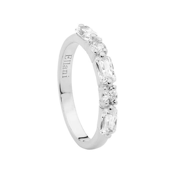Ellani round and baguette cz ring in sterling silver