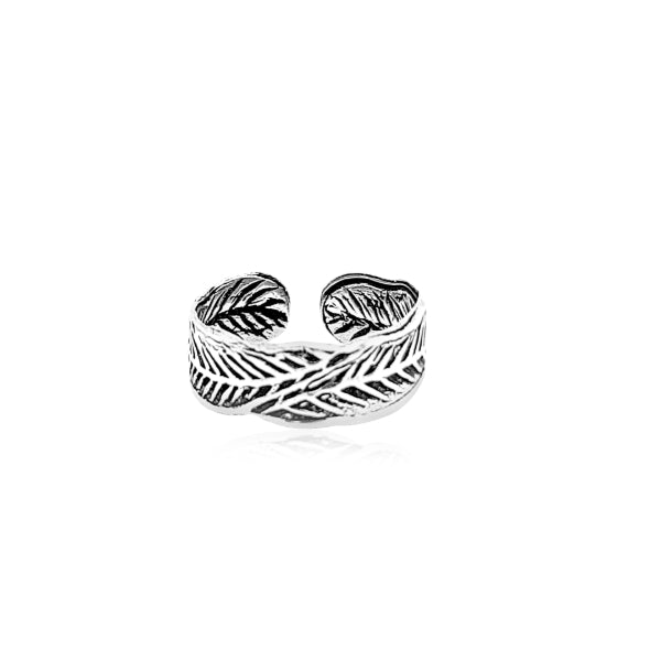 Feather design toe ring in sterling silver