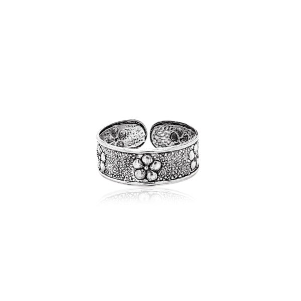 Flower design toe ring in sterling silver
