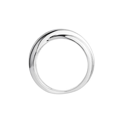 Wide ridged crossover band ring in sterling silver