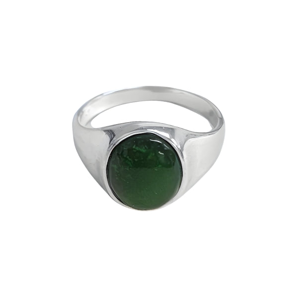 NZ pounamu greenstone men's ring in sterling silver