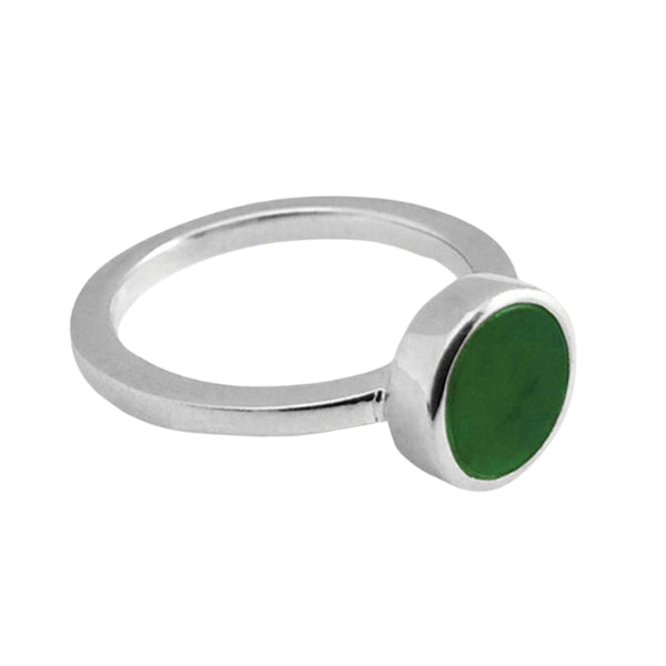 NZ pounamu greenstone ring in sterling silver