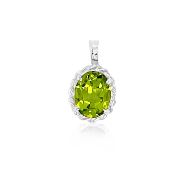 Oval peridot rope edged pendant in sterling silver