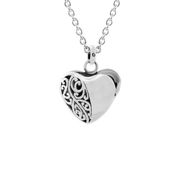Evolve koru heart locket in sterling silver with cable chain - 55cm