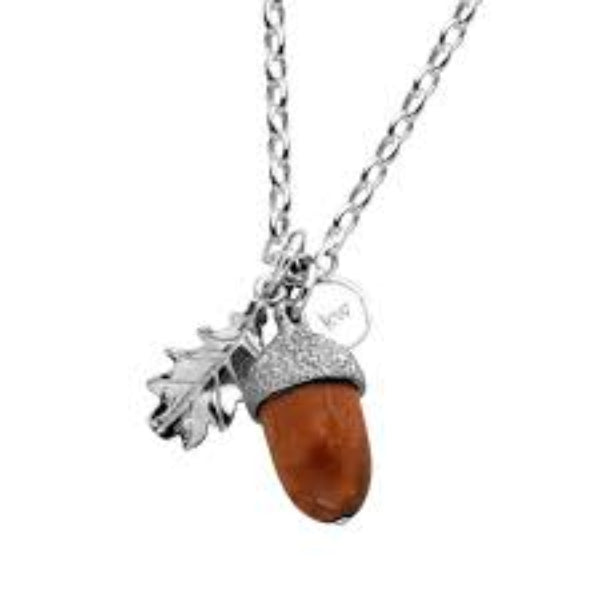 Karen Walker wooden acorn and leaf necklace in sterling silver with oval belcher chain - 45cm
