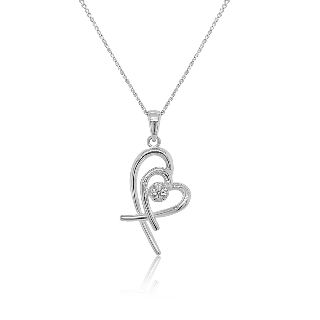 Double heart cz pendant in sterling silver