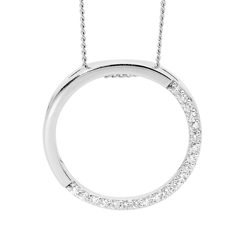 Ellani half cz circle pendant in sterling silver