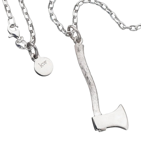 Karen Walker axe necklace in sterling silver on oval belcher chain - 45cm