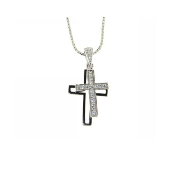 Ellani double cross cz necklace in sterling silver
